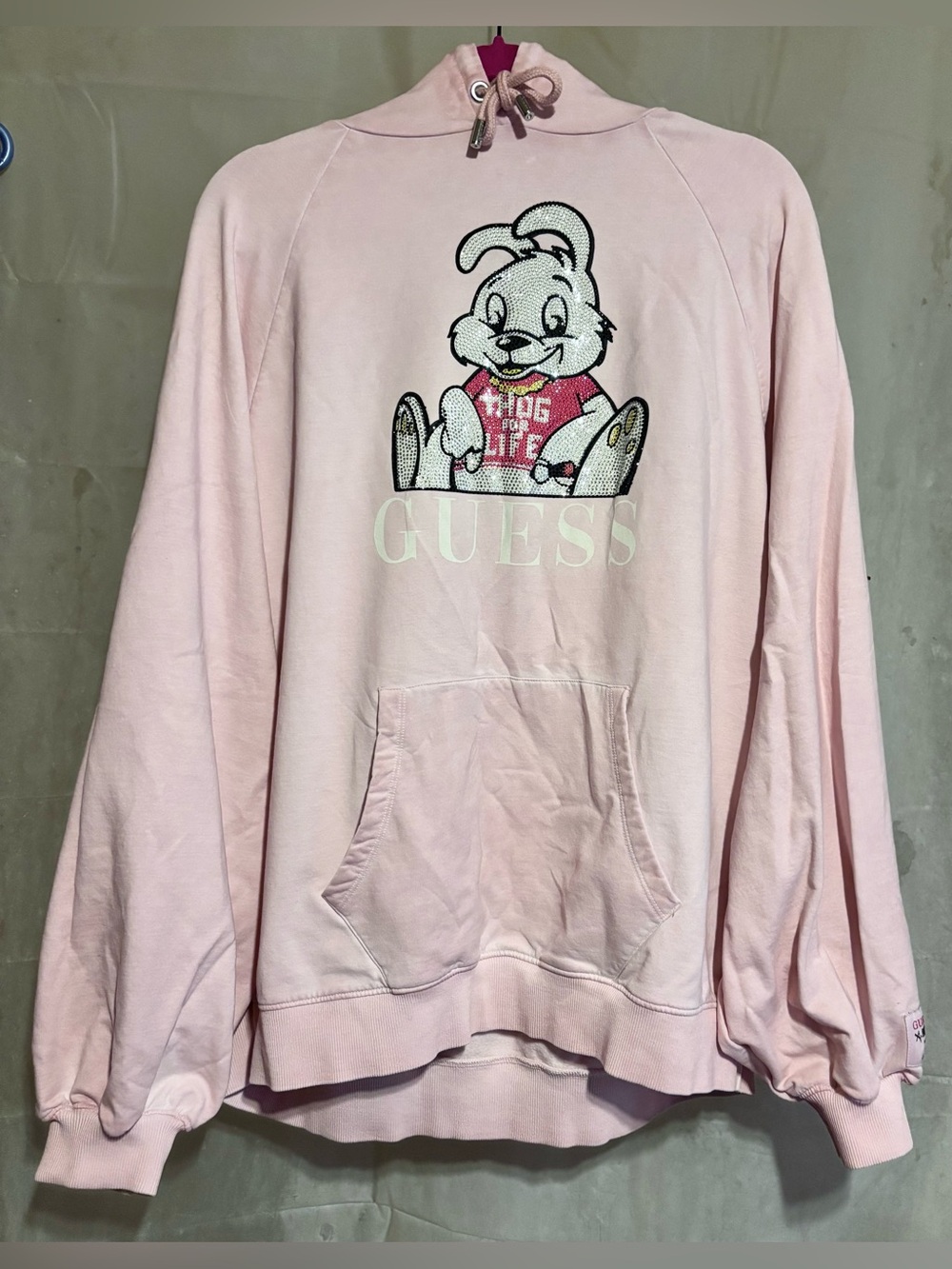 Guess-Hoodie-Bunny-Thug For Life-Pink-One Size